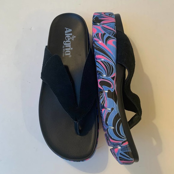 Alegria Astara I Got You Babe Black Purple Thong Platform Sandal Flip Flop 37 7 - Picture 4 of 10